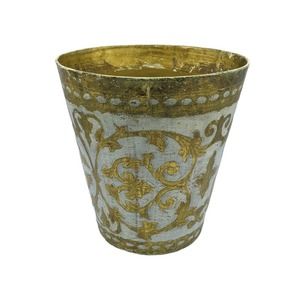 Vintage Gold White Wood Italian Florentine Style Trash Can Antique Wastebasket